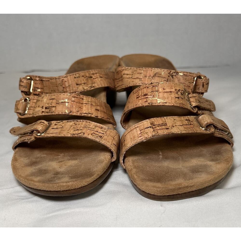 Vionic Dwyn Sandals Size 7 Tan Cork Wedge Orthaheel Adjustable Straps Comfort - Picture 4 of 10